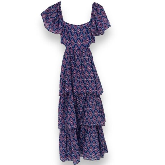 Banjanan Bonnie Dream Granada Tiered Maxi Purple Cotton Dress Size X-Small XS - Picture 2 of 10